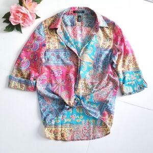 Ralph Lauren Vintage 90's Colorful Paisley Patches Bohemian Blouse Button Down